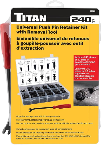 Titan 85520 240-Piece Universal Push Pin Retainer Kit with Removal Tool